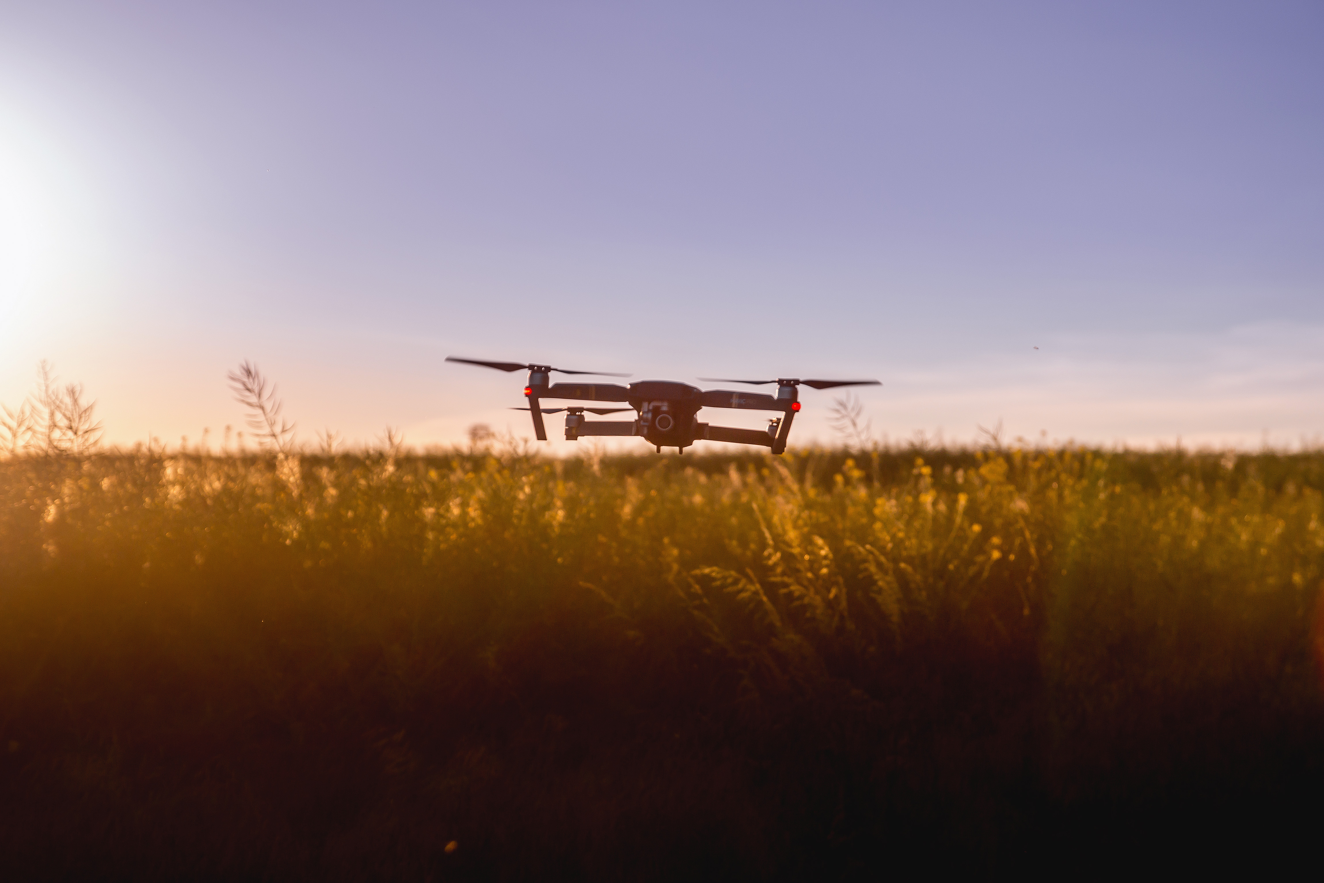 un drone che vola su un campo di grano